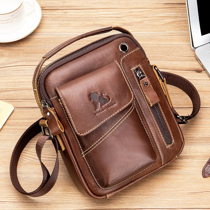 Men's Leather Crossbody Bag – Large Capacity Cowhide Shoulder Bag