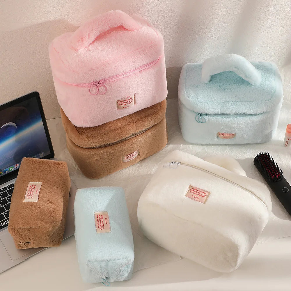 Large Capacity Plush Makeup Bag – Women's Travel Cosmetic Organizer