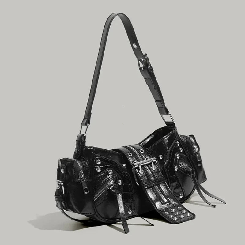 Gothic Rivet Shoulder Bag – Y2K Punk PU Leather Handbag
