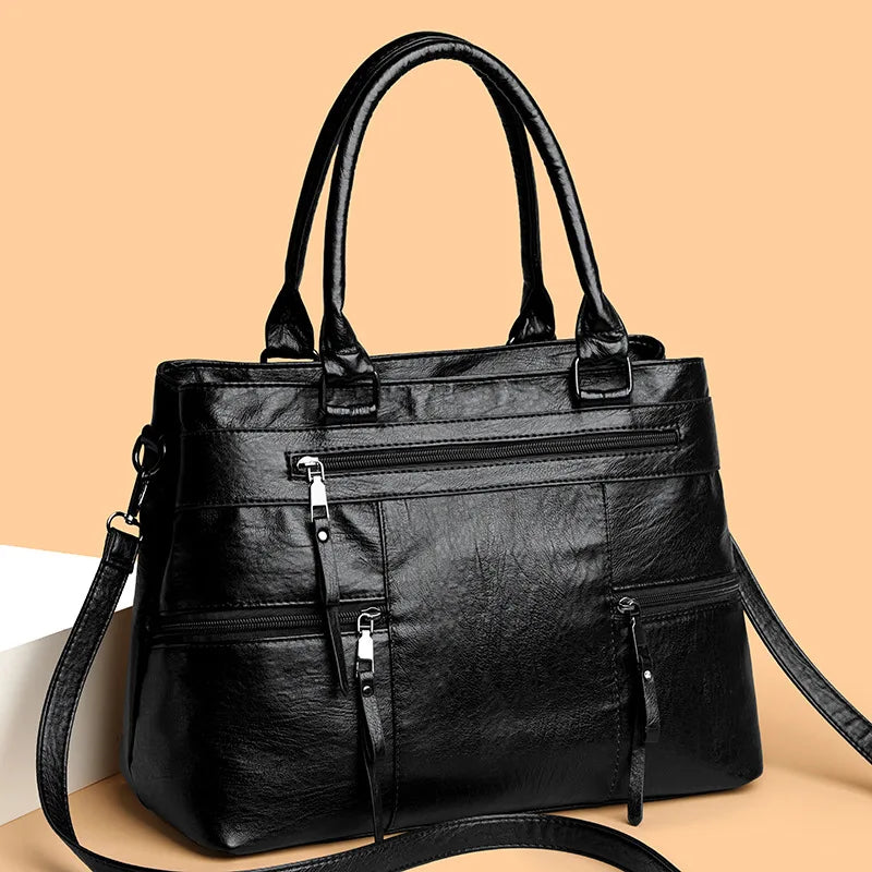 Women's Leather Tote Handbag – Top Handle Shoulder & Crossbody Bag