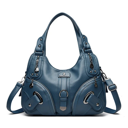 Soft Leather Women's Shoulder Bag – Multi-Pocket Hobo Handbag