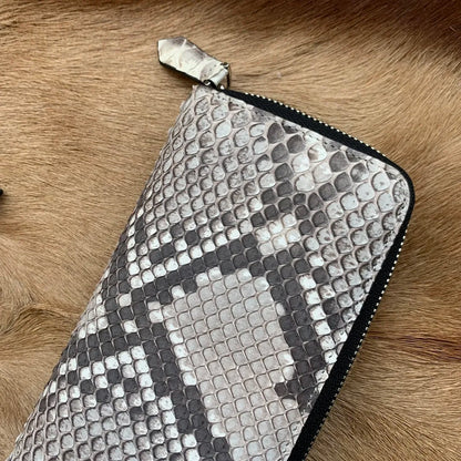 Python Skin Leather Long Wallet – Zipper Clutch with Multi-Card Slots