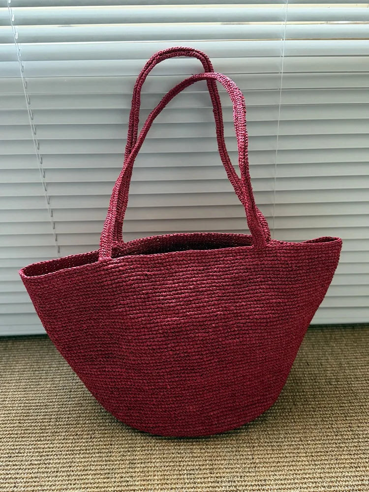 Raffia Straw Tote Bag – Handwoven Women's Beach Shoulder Bag