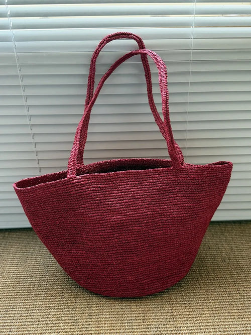 Raffia Straw Tote Bag – Handwoven Women's Beach Shoulder Bag
