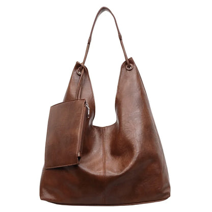 Large Capacity Soft Leather Hobo Shoulder Bag – Women's Retro Tote