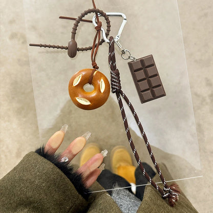 Cute Food Bag Charm Keychain with Braided Rope – Croissant, Chocolate & More