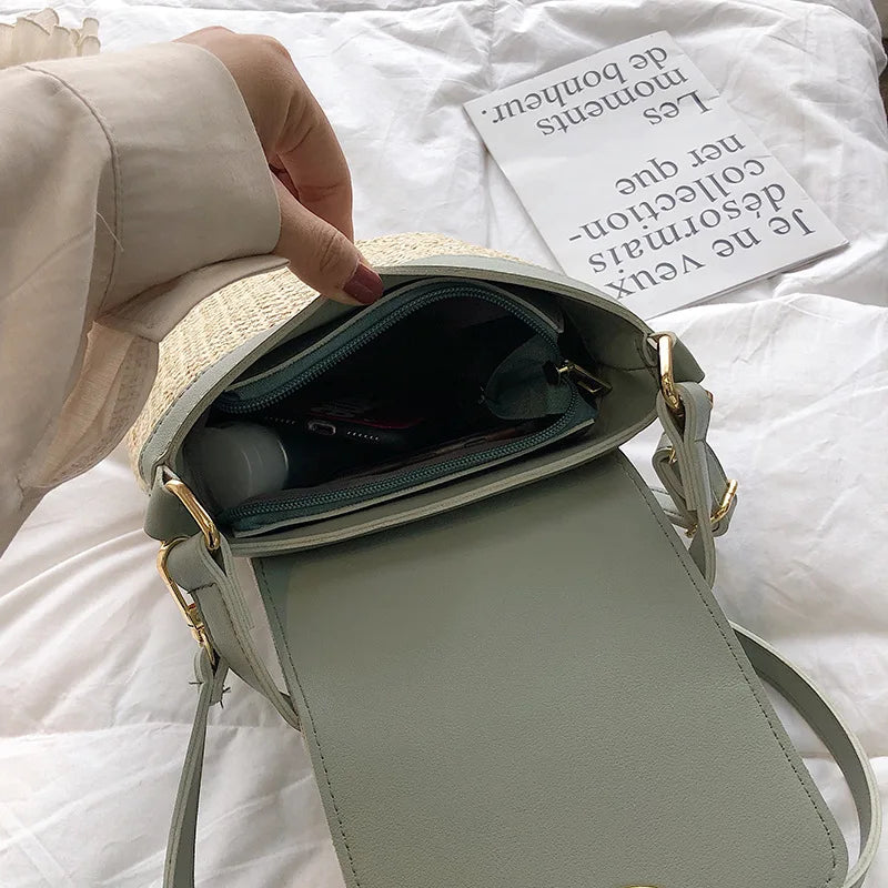 Straw Bucket Bag Women's Summer Crossbody Handbag