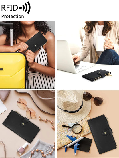RFID Women's Long Wallet – Double Zipper Bifold Multi-Card Holder