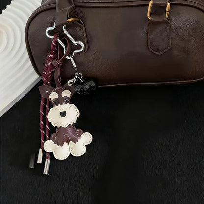 Schnauzer Keychain – Leather Dog Charm with Braided Rope Tassel
