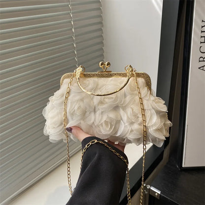 3D Floral Evening Clutch Bag – Women's Chain Shoulder Bag