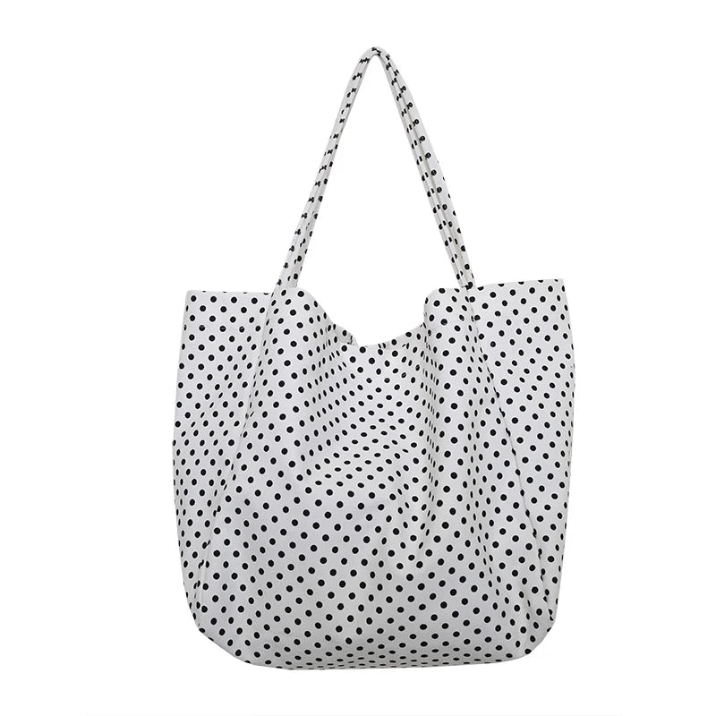 Polka Dot Canvas Tote Bag – Retro Large Capacity Shoulder Bag