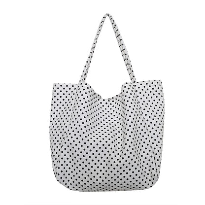 Polka Dot Canvas Tote Bag – Retro Large Capacity Shoulder Bag