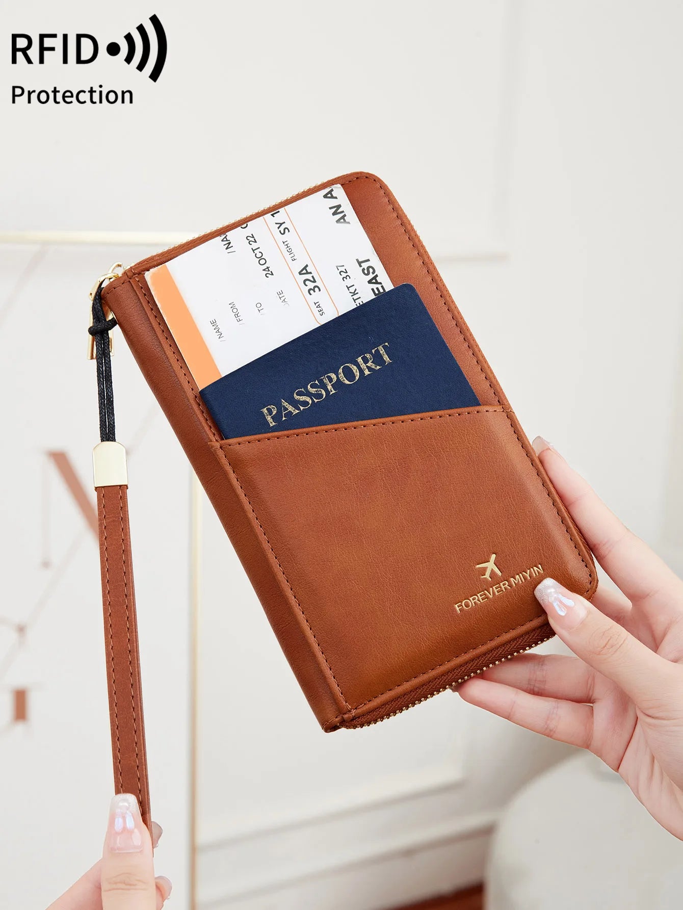 RFID Travel Passport Wallet with Card Slots & ID Window