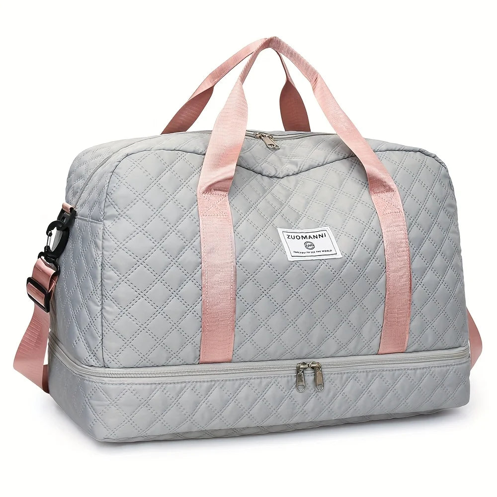 Diamond Quilted Duffle Bag – Large Capacity Travel & Gym Bag for Women