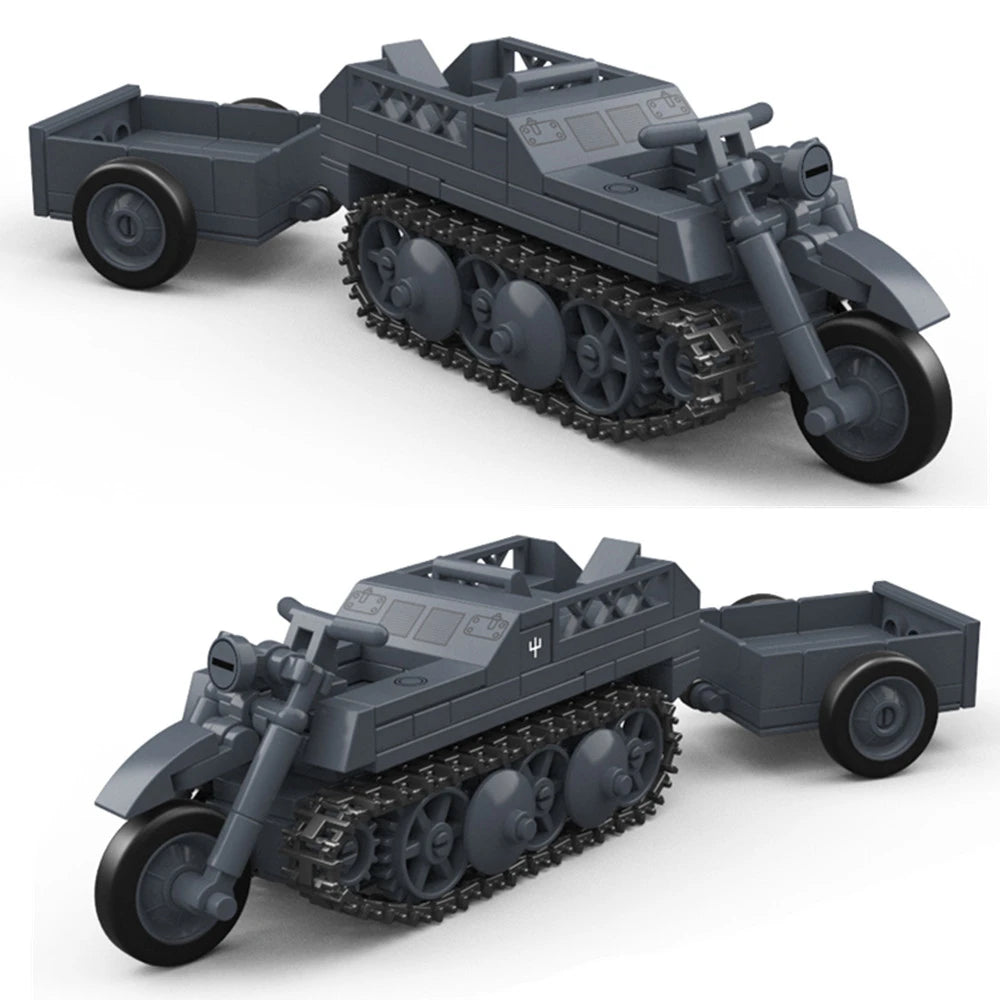 Military Half-Track Motorcycle Building Blocks Set with Trailer