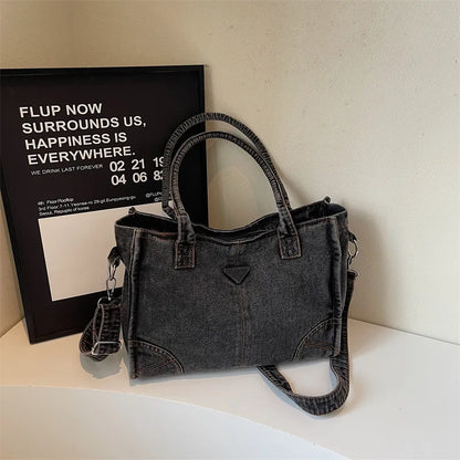 Trendy Summer Large Capacity Denim Shoulder Bag Korean Design Casual Minimalist Crossbody Versatile