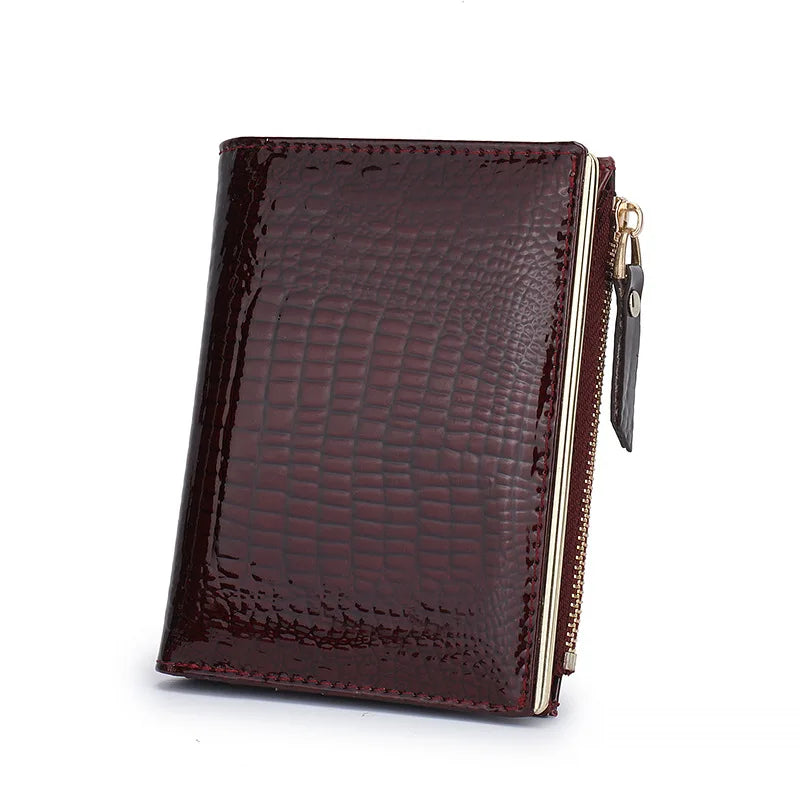 Genuine Leather Bifold Wallet for Women – Multi-Card Slots with Zipper