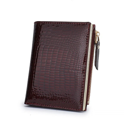Genuine Leather Bifold Wallet for Women – Multi-Card Slots with Zipper