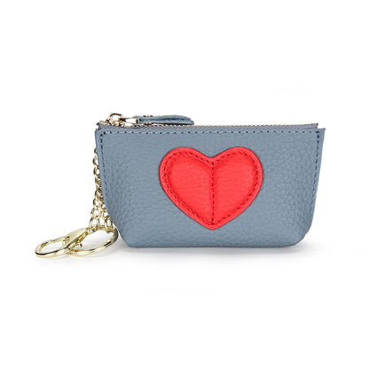 Leather Heart Coin Purse with Key Ring – Women's Mini Wallet