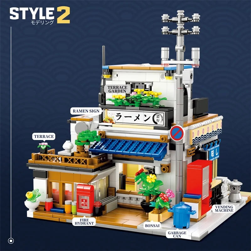 Japanese Ramen Shop Building Blocks Set – MOC Street Scene with Lights