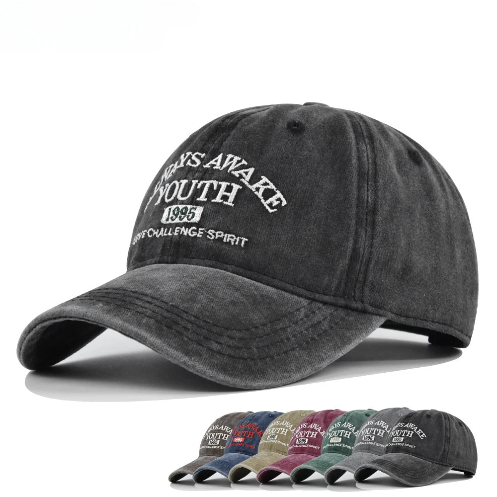 Embroidered Snapback Baseball Cap Vintage Washed Unisex