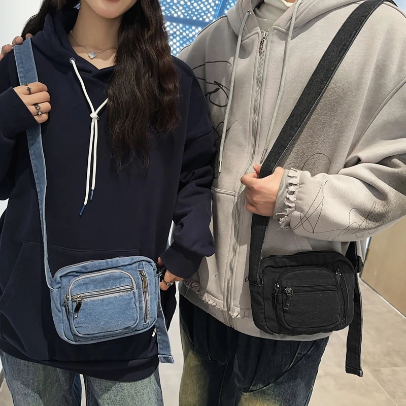 Denim Crossbody Bag – Casual Multi-Pocket Shoulder Bag