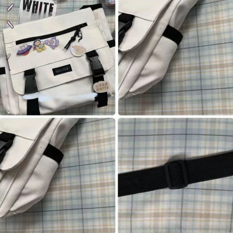 Harajuku Canvas Crossbody Messenger Bag – Unisex Streetwear Shoulder Bag