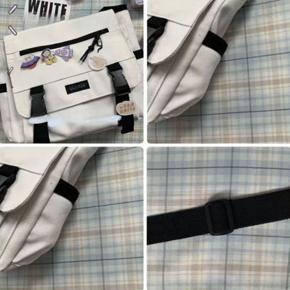 Harajuku Canvas Crossbody Messenger Bag – Unisex Streetwear Shoulder Bag