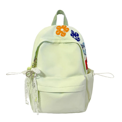 Kawaii Floral Bow Backpack for Girls – Large Nylon School Bag