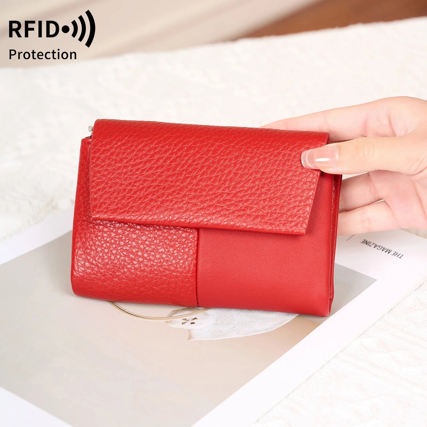 RFID Women's Tri-Fold Wallet Large Capacity Multi-Card Clutch