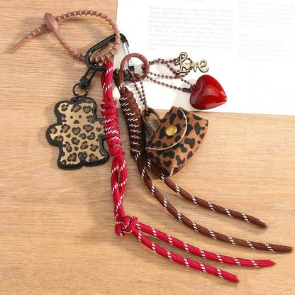 Leopard Print Bear Bag Charm Keychain with Wrist Strap