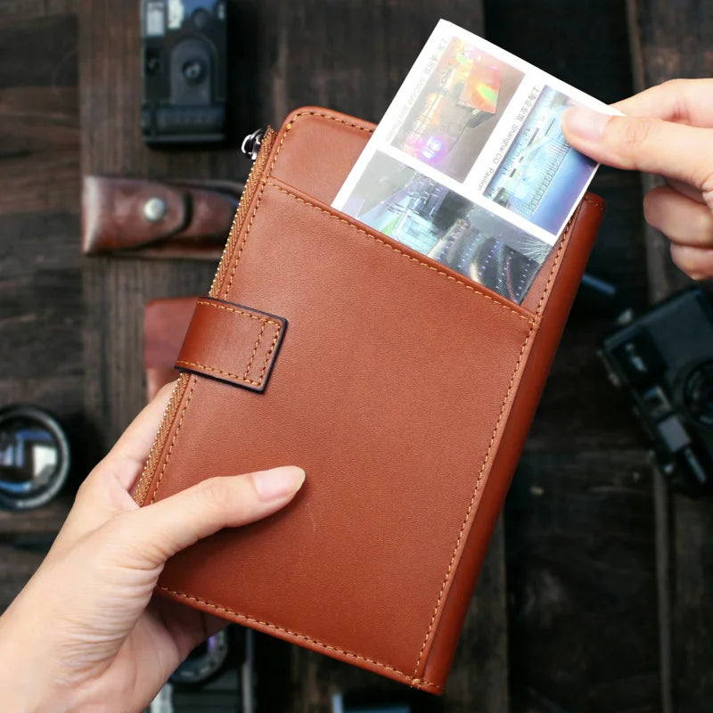 Leather Passport Holder Travel Document Wallet with Zipper