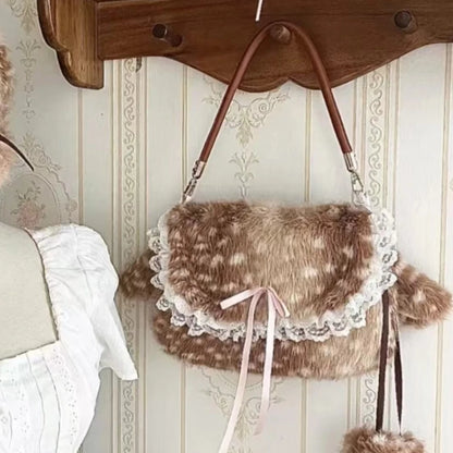 Kawaii Plush Crossbody Bag – Cute Fuzzy Deer Handbag for Women
