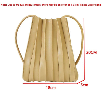 Pleated PU Leather Crossbody Bag – Mini Bucket Shoulder Bag for Women