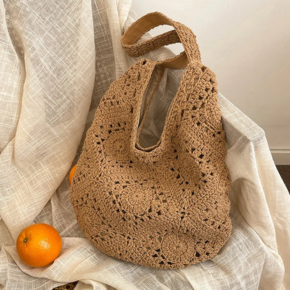 Woven Straw Tote Bag – French Crochet Large Shoulder Handbag