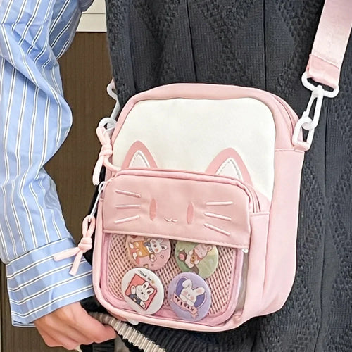 Ita Bag Mini Crossbody – Harajuku Nylon Shoulder Bag with Clear Window for Pins & Badges
