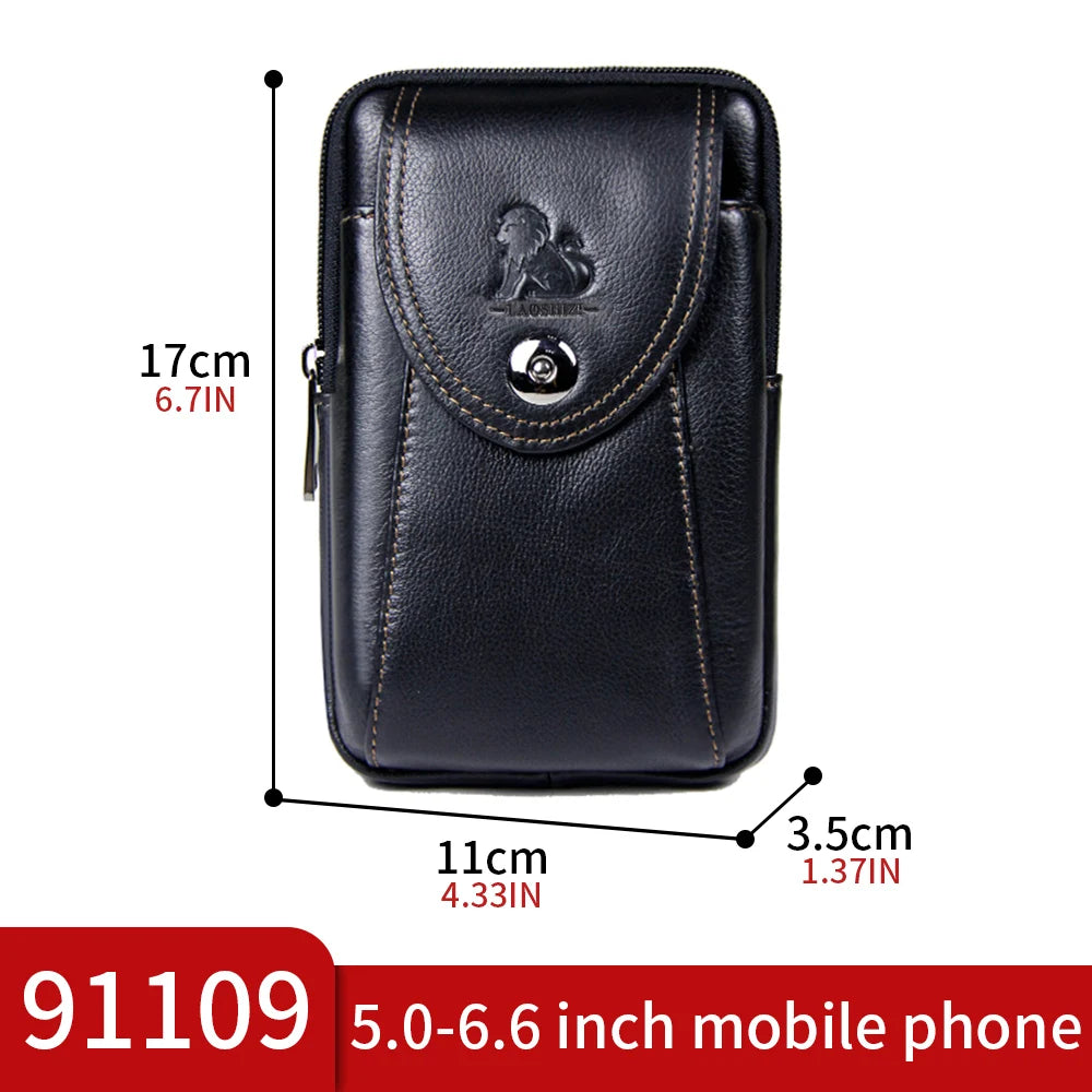 Genuine Leather Men's Belt Waist Bag with Phone Holder