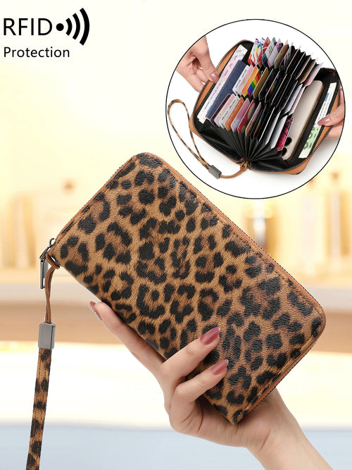 RFID Blocking Women's Animal Print Accordion Wallet Wristlet