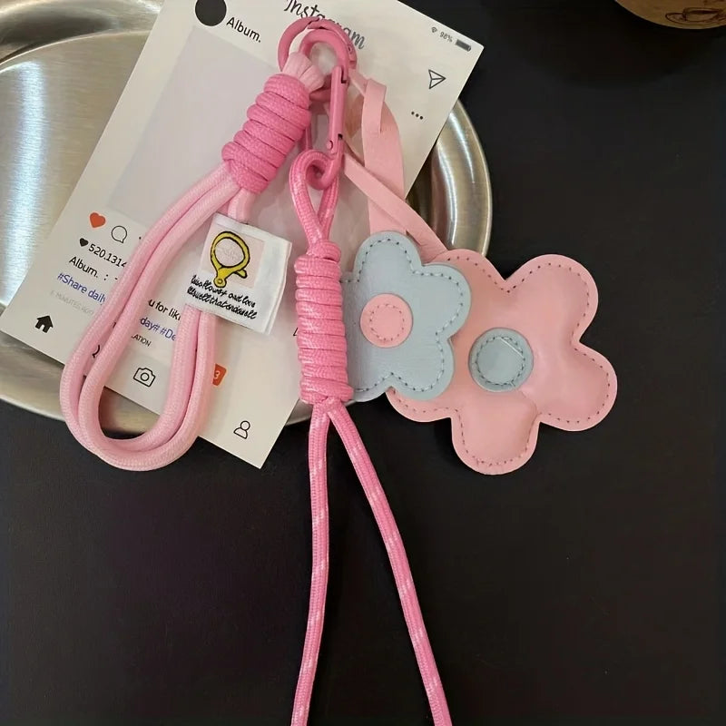 Flower Keychain PU Leather Bag Charm & Car Keyring
