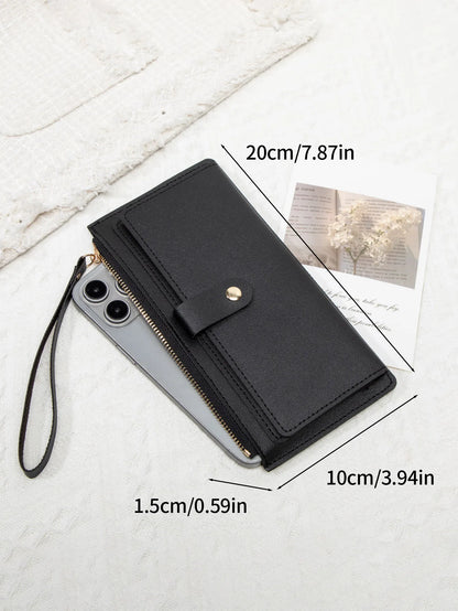 Long Card Wallet for Women – Slim PU Leather Wristlet Clutch