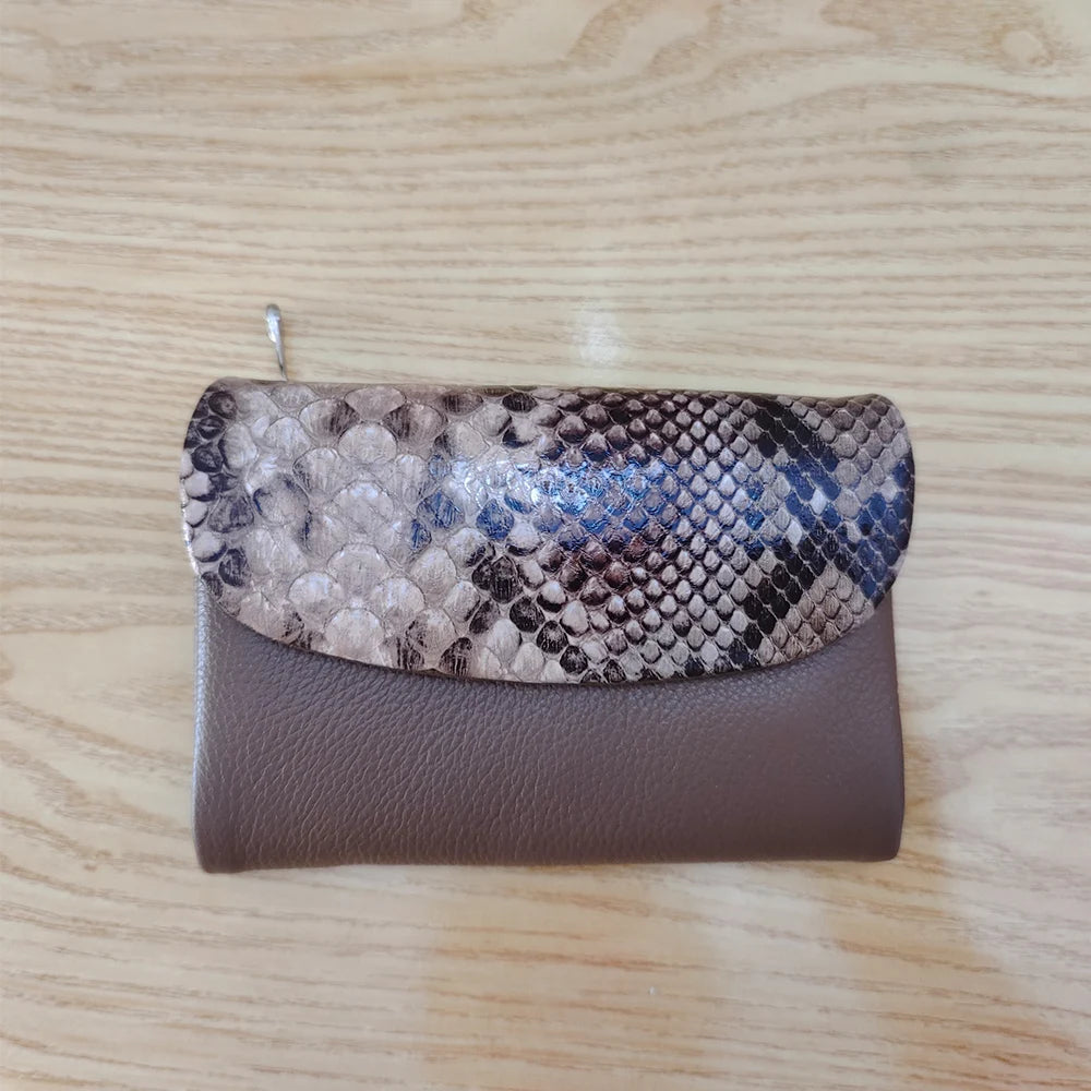Python Pattern Genuine Leather Short Wallet & Card Holder for Women