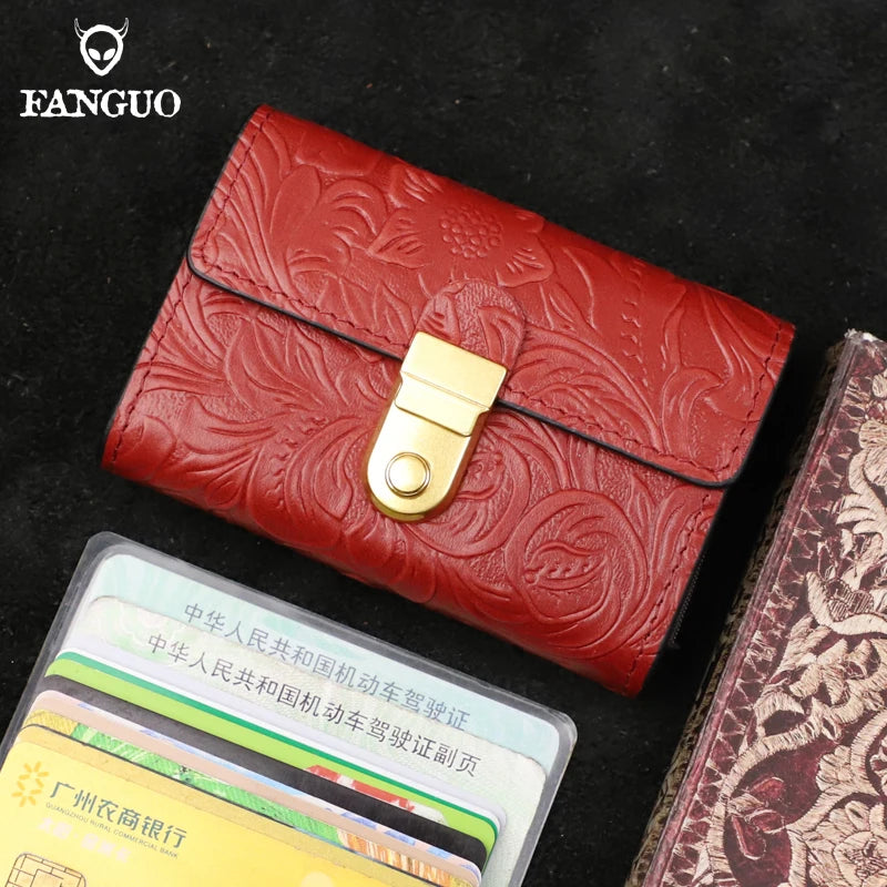 Genuine Leather Floral Embossed Wallet – Multi-Slot Card Holder