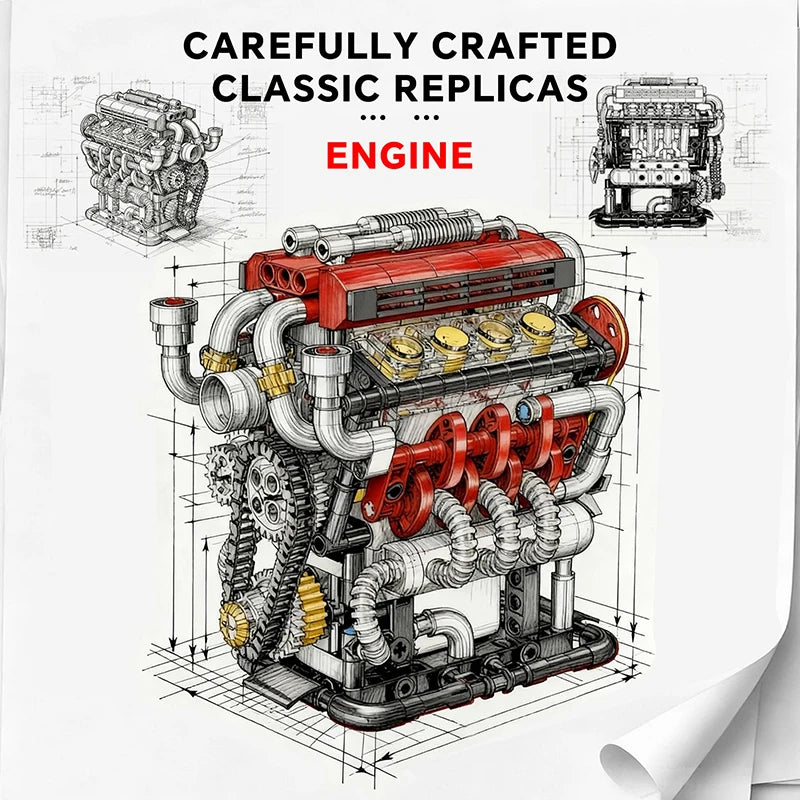 V8 Engine Building Blocks Set – Motorized 538pcs Technical Toy