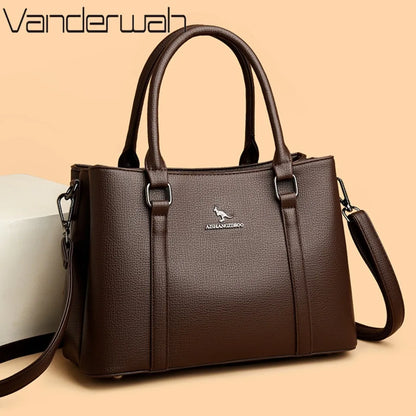 Large Capacity PU Leather Tote Bag – Women's 3-Layer Commute Handbag