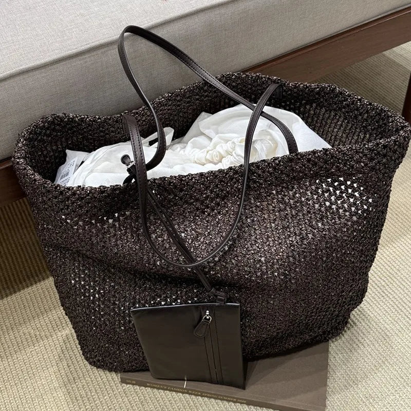 Raffia Woven Beach Tote Bag – Large Bohemian Grass Handbag