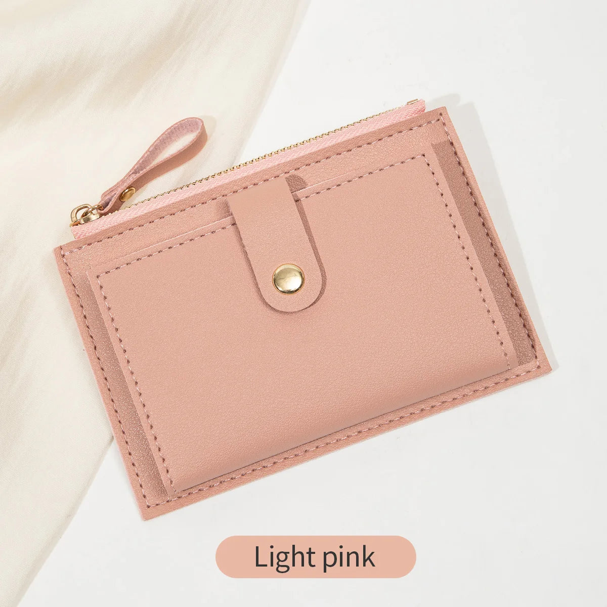 Slim Bifold Card Wallet for Women with Zipper
