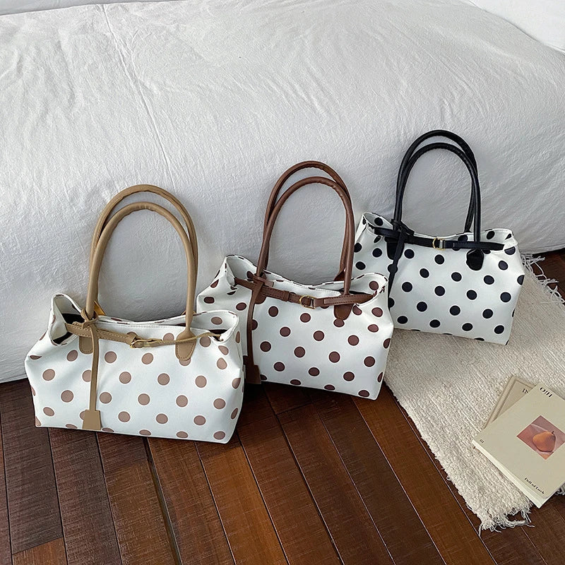 Polka Dot Tote Bag with Belt Strap – Korean Style Commuter Bag