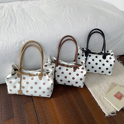 Polka Dot Tote Bag with Belt Strap – Korean Style Commuter Bag