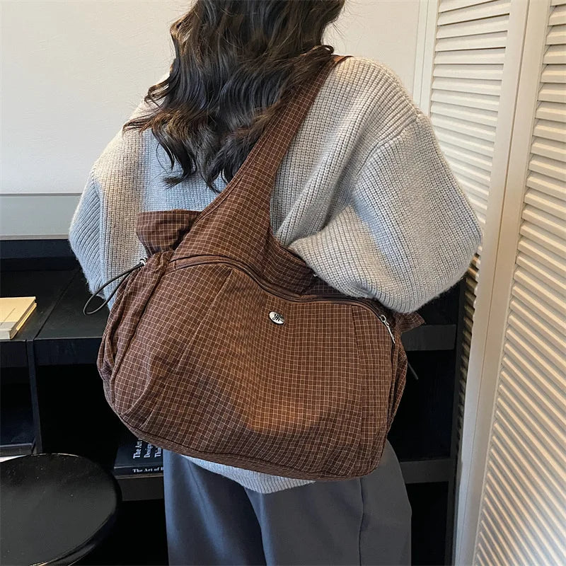 Fashionable Texture Simple Shoulder Bags Lightweight Large Capacity Plaid Storage Crossbody Handle