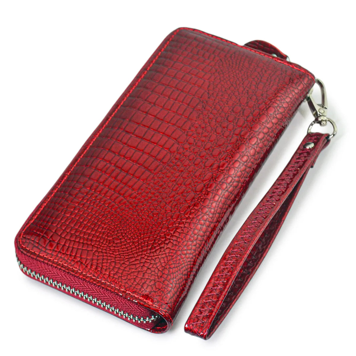 Women's Alligator Embossed Zipper Long Wallet – Wristlet Clutch with Card & Coin Slots
